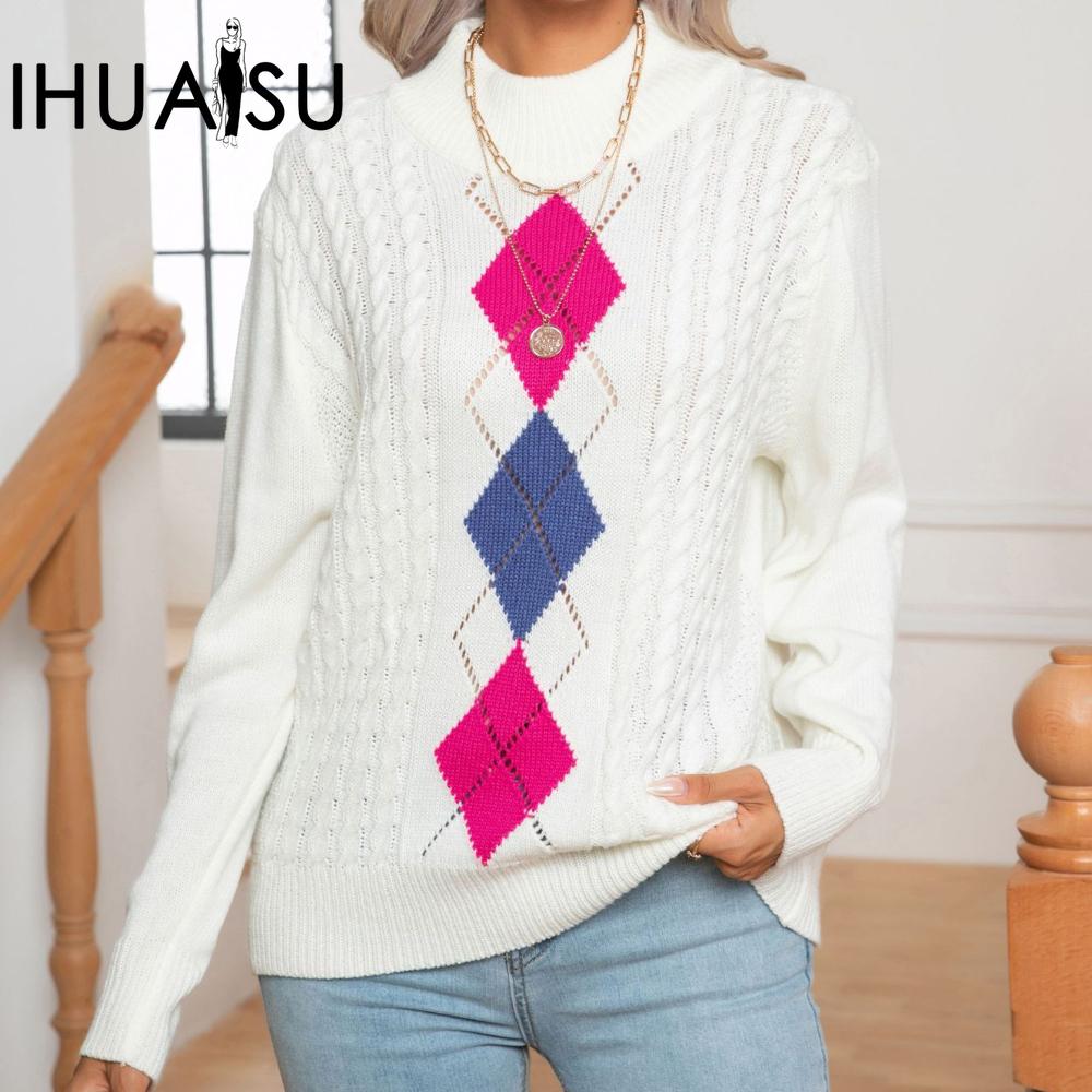 IHUASU Женское осенне-зимнее нижнее белье Hollow Collision Twist с длинным рукавом и полувысоким воротом, вязаный свитер