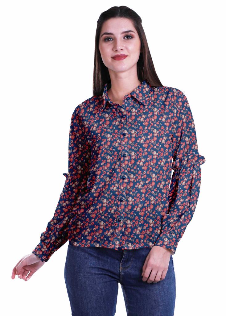 Moomaya Printed Long Sleeve Top For Women Classic CollarA  SummerA  Button Up