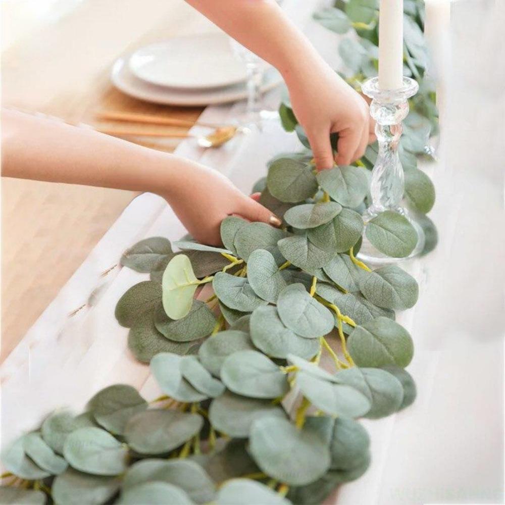 2/1pcArtificial Eucalyptus Garland Fake Ivy Vines Greenery Rattan Plants Wreath Faux Decor for Wall Room Garden Wedding Decor