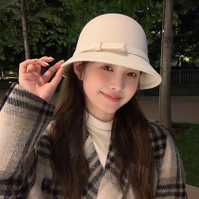 Осенне-зимняя модная шляпа с бантом в стиле Хепберн, шляпа рыбака из австралийской шерсти, французская ретро, элегантная шляпа-цилиндр с маленьким ароматом