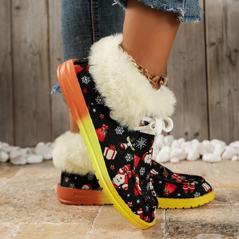 New large size cotton shoes women's snowflake Santa Claus flat casual shoes autumn and winter single shoes