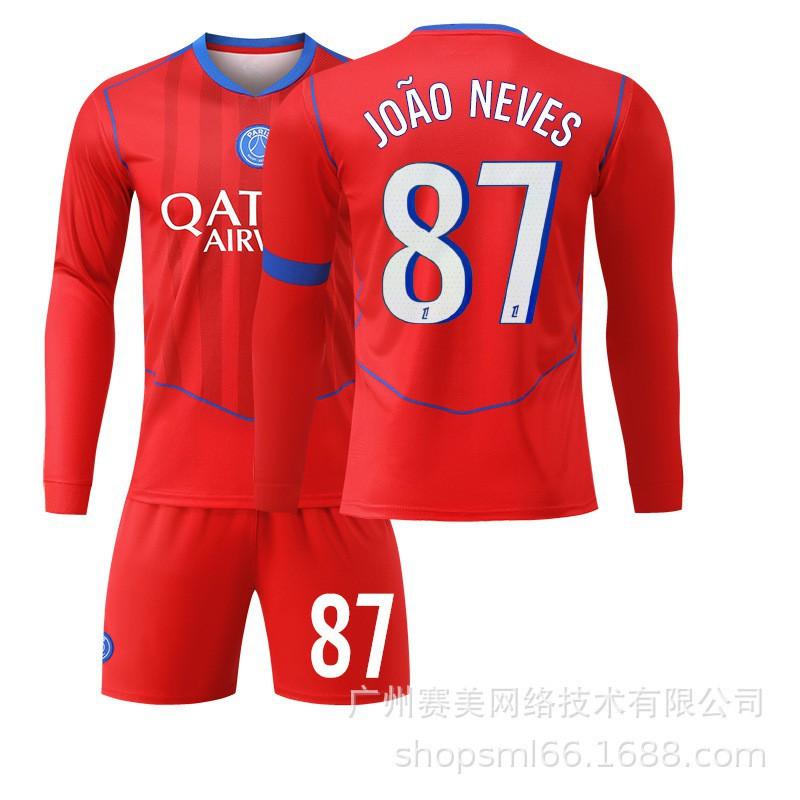 25-26 Paris Erke No. 14 Doué Long-sleeved Jersey Football Clothes Children's Wear Set 10 Dembele 2 Hakimi