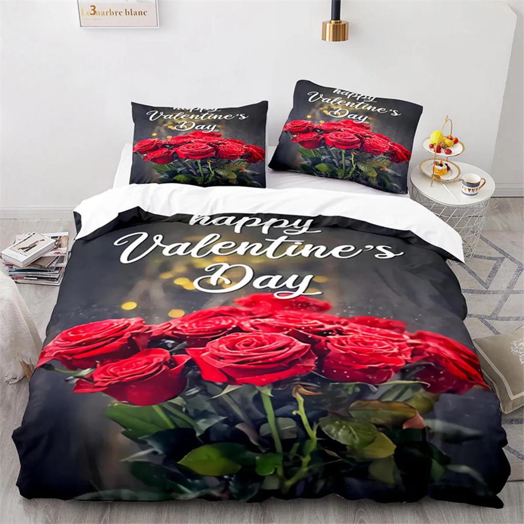 Romantic Rose Floral Duvet Cover Microfiber Quilt Cover for Girls Adults Teens Wedding Valentine's Day Bedroom Decorations Queen