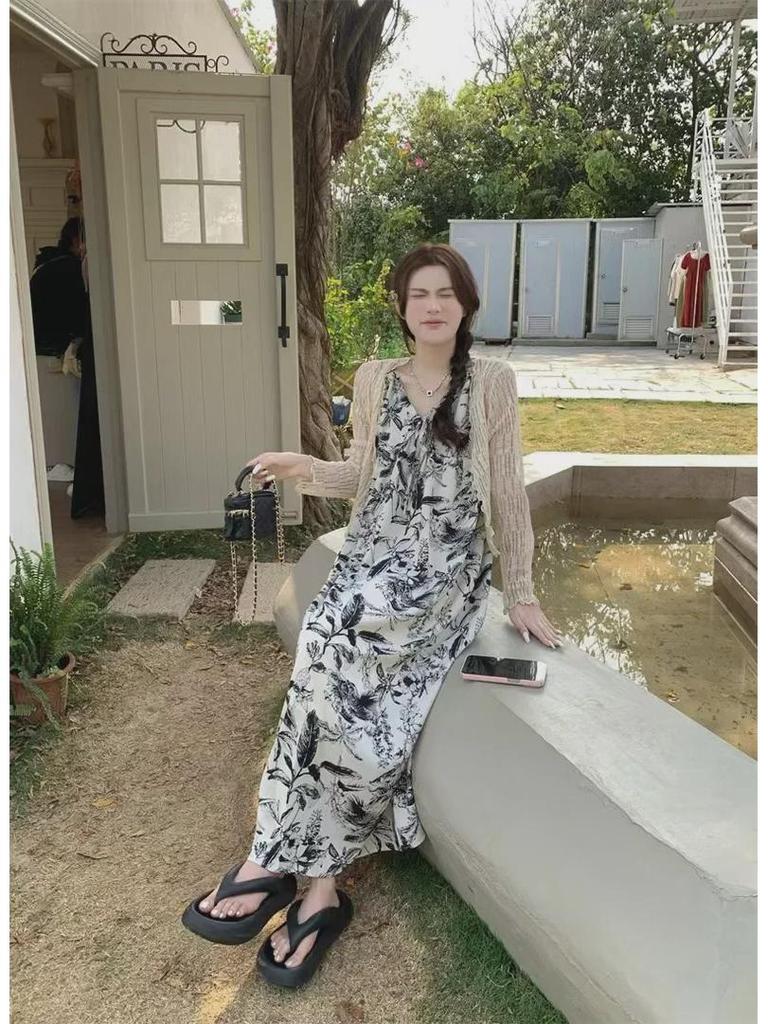 Женское платье-подтяжка с цветочным принтом 2023 года: Французский стиль чайной паузы