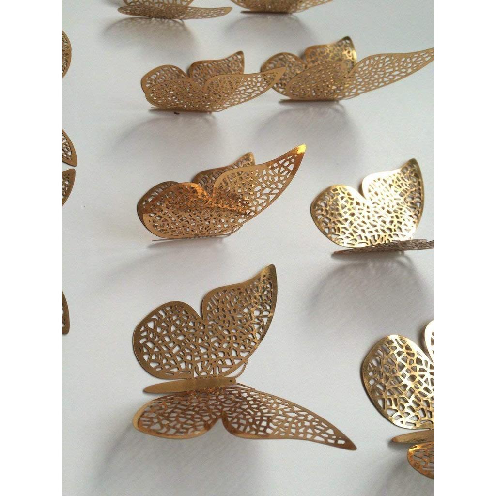 12шт 3D домашний декор бабочка с наклейкой (Мерцающий золотой, набор из 12 шт.)