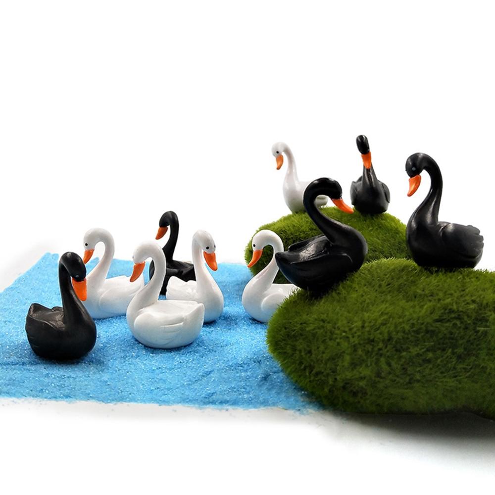 Fairy Garden Black White Swan Miniature Love Ducks Figurine Lover Birds Ornaments Animals Statue