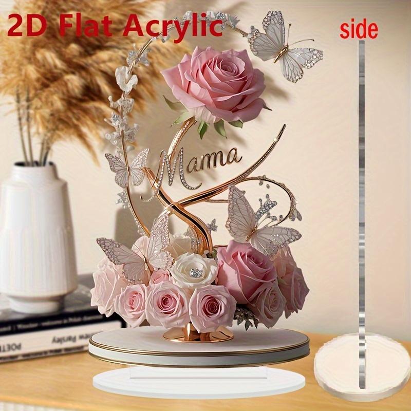 1pcs 8in 2DFlat Acrylic Rose Decorate MOM Mom Birthday Gift Mother's Day Anniversary Decoration Table Filial Child To Mother Mom