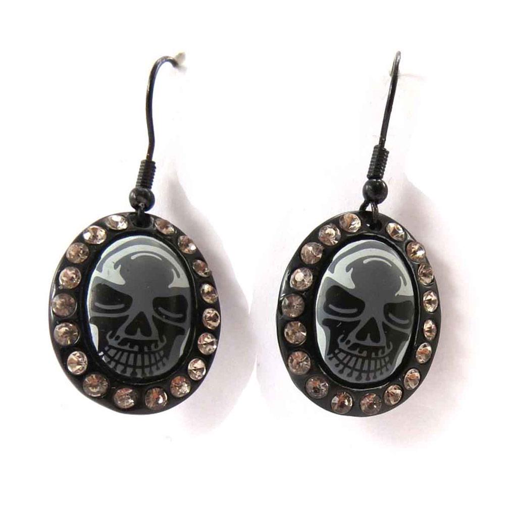 Les Trésors De Lily [J8162] - Grey Black 'Skull' Designer Earrings