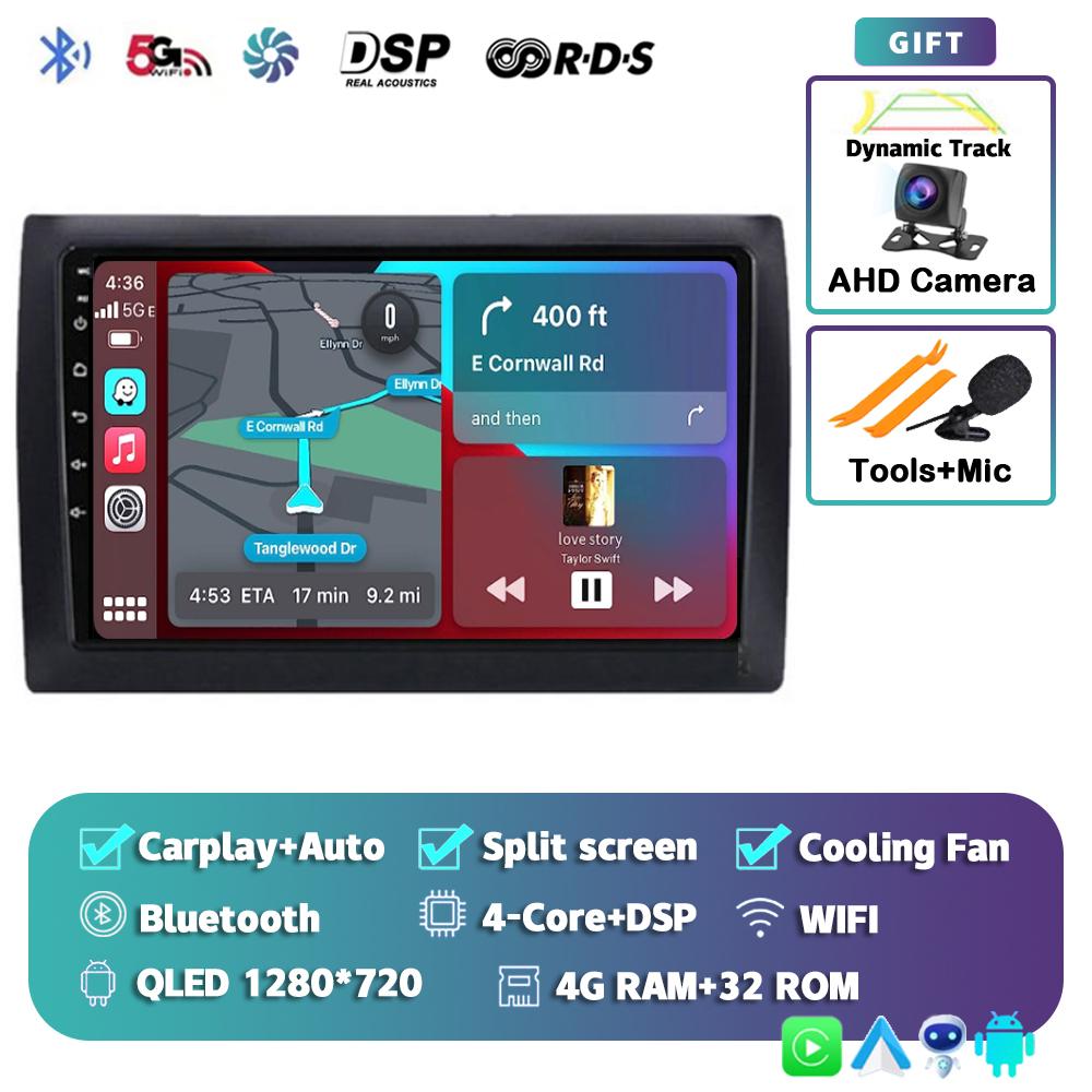 Android 14 Автомагнитола с CarPlay для Fiat Stilo 2001-2010 Мультимедийный видеоплеер GPS-навигация 4G+WIFI Стерео Аудио Головное устройство