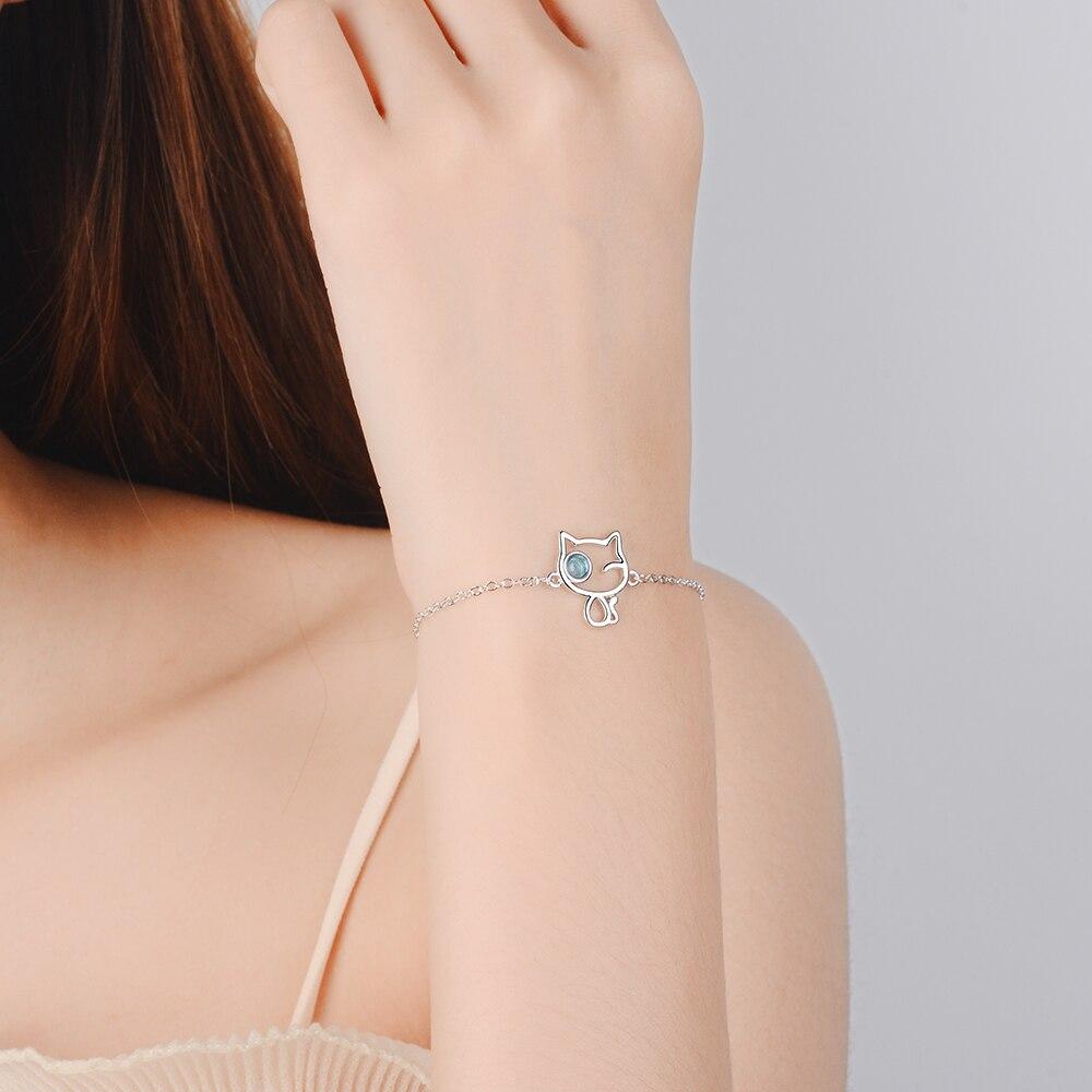 Модный регулируемый браслет с милым котом и синими кристаллами, стерлинговое серебро 925 пробы, женский подарок S-B254
