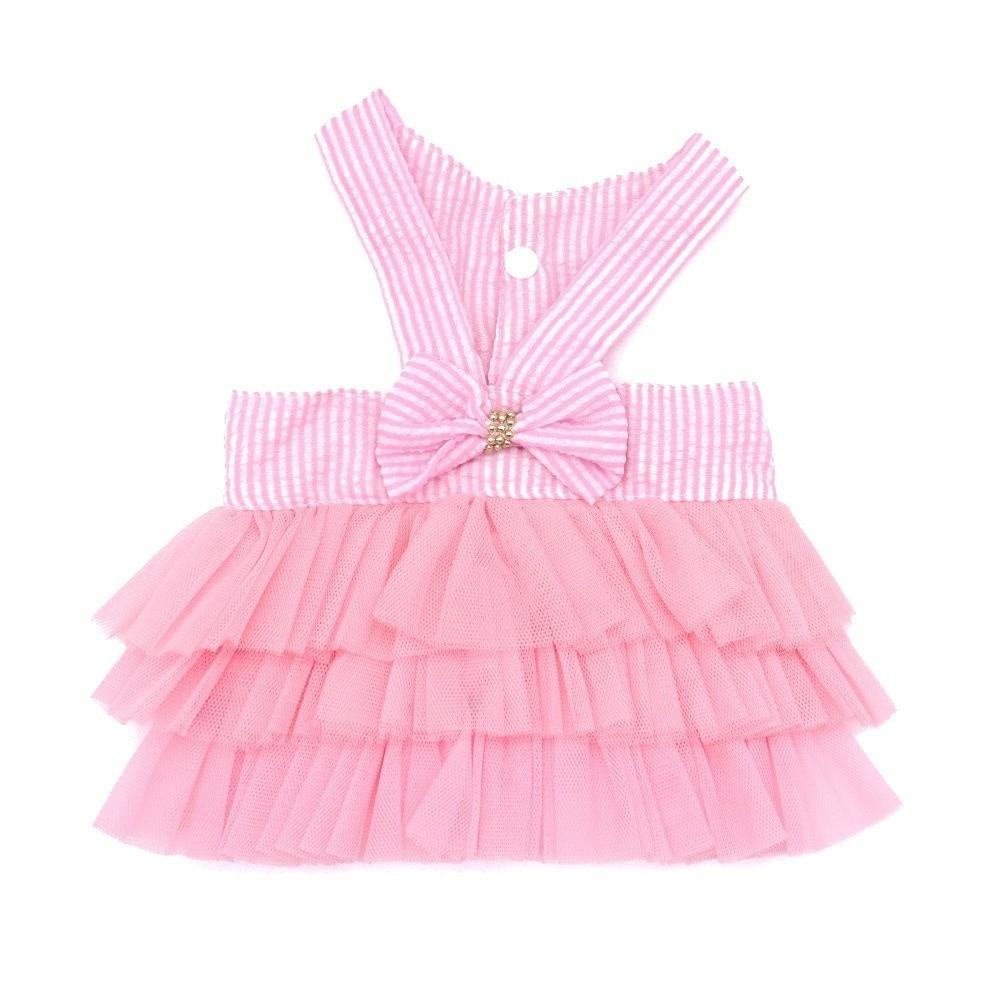 Bow Decoration Pet Dog Dress Polyester Pet Princess Apparel Striped Pet Dress Spring Summer Wear