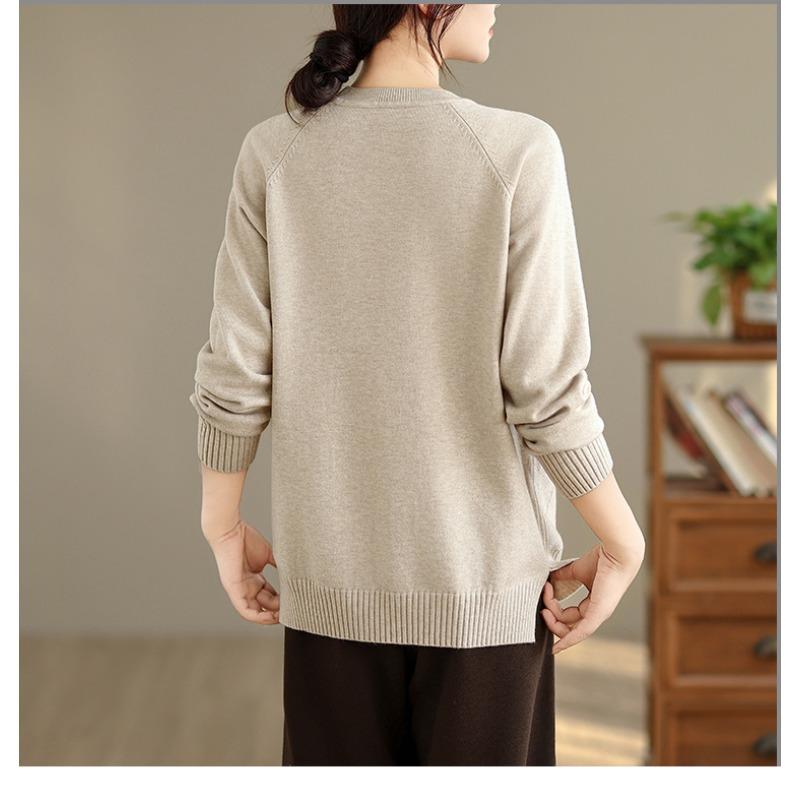 Dimanaf 2025 Autumn Winter Sweater Pullovers Tops Women Casual Solid Cotton Knitted Tees Shirts Long Sleeve