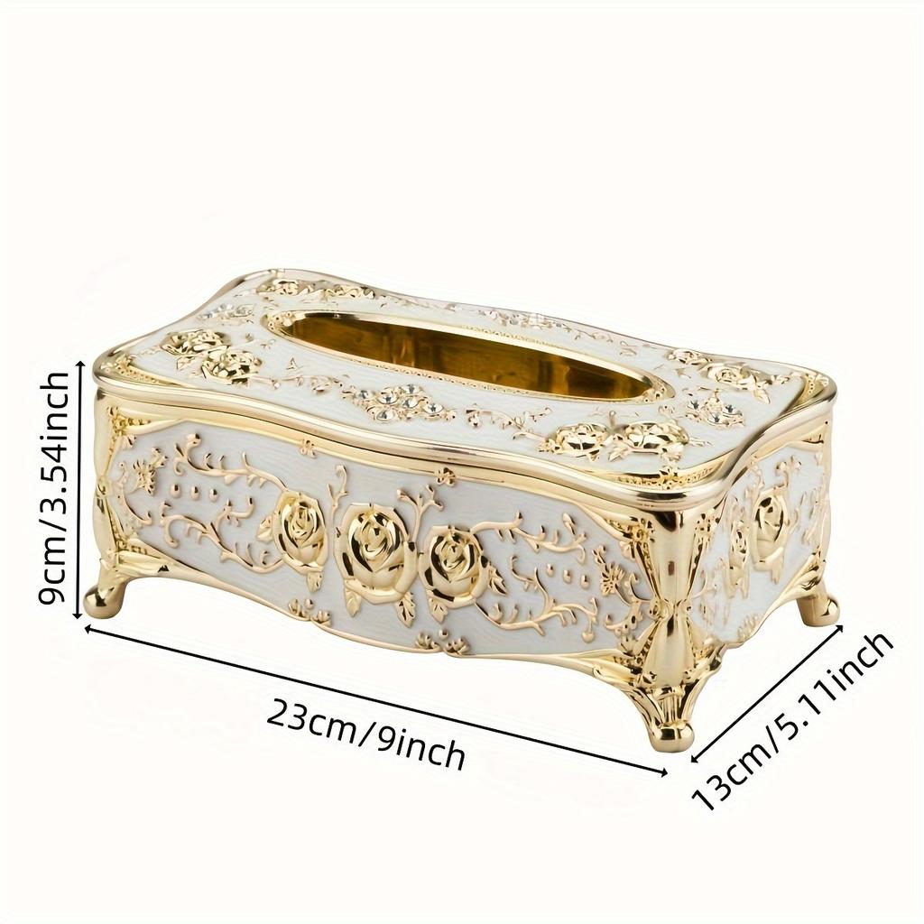 [Коробка для салфеток с узором розы] Роскошная коробка для салфеток с золотым покрытием - Узор розы, Европейский и американский стиль - Подходит для разных комнат и случаев