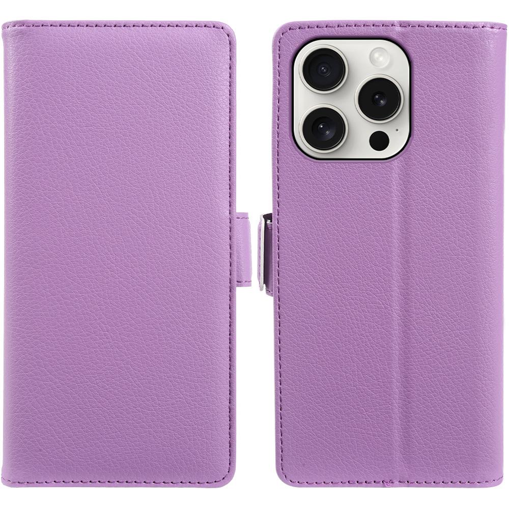 For iPhone 14 Pro Max Wallet Case with Dual Magnetic Clasp Litchi Textured Leather Flip Stand Phone Cover