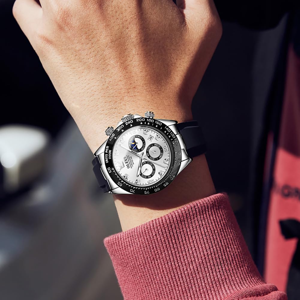 OLEVS Silicone Analog Easy To White Arm Cool Watch for Men Watch, Waterproof, Business, Fashionable, Men's, Popular, Date, Chronograph, Belt, Sports,