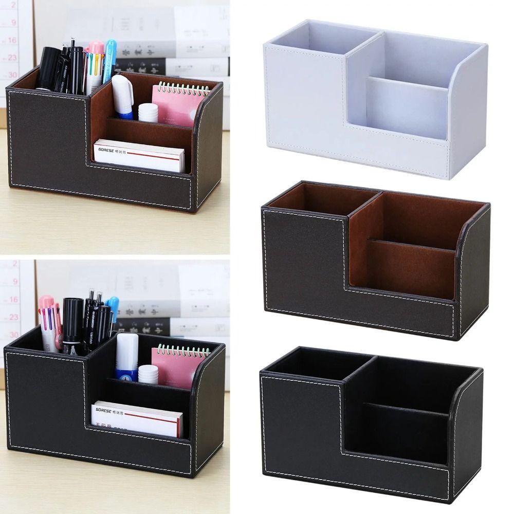 Multi-functional PU Leather Desk Organizer Simple Desktop Stationery Storage Box Living Room