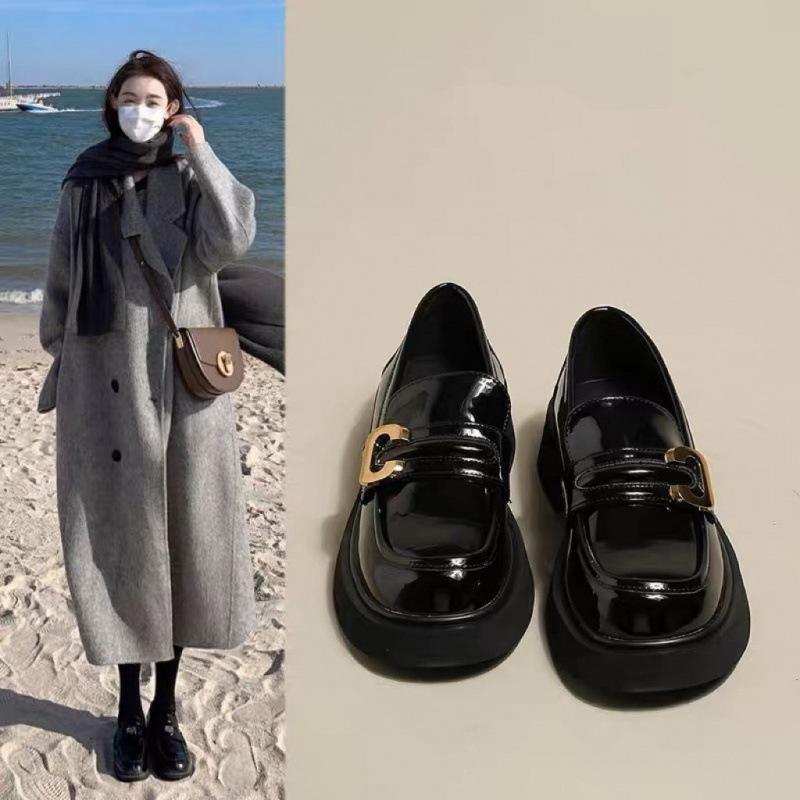 Маленькие кожаные туфли женские в британском стиле на толстом каблуке, женские туфли на платформе, корейская версия студенческой женской обуви, универсальные