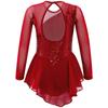 Girls Long Sleeve Mesh Patchwork Style Irregular Sequins Decor Dress Skating Dance Gymnastic Dress