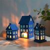 Hollowout Metal Ice House Shape Tealight Candle Stand Hanging Votive Candle Lanterns for Farmhouses Home Decoration