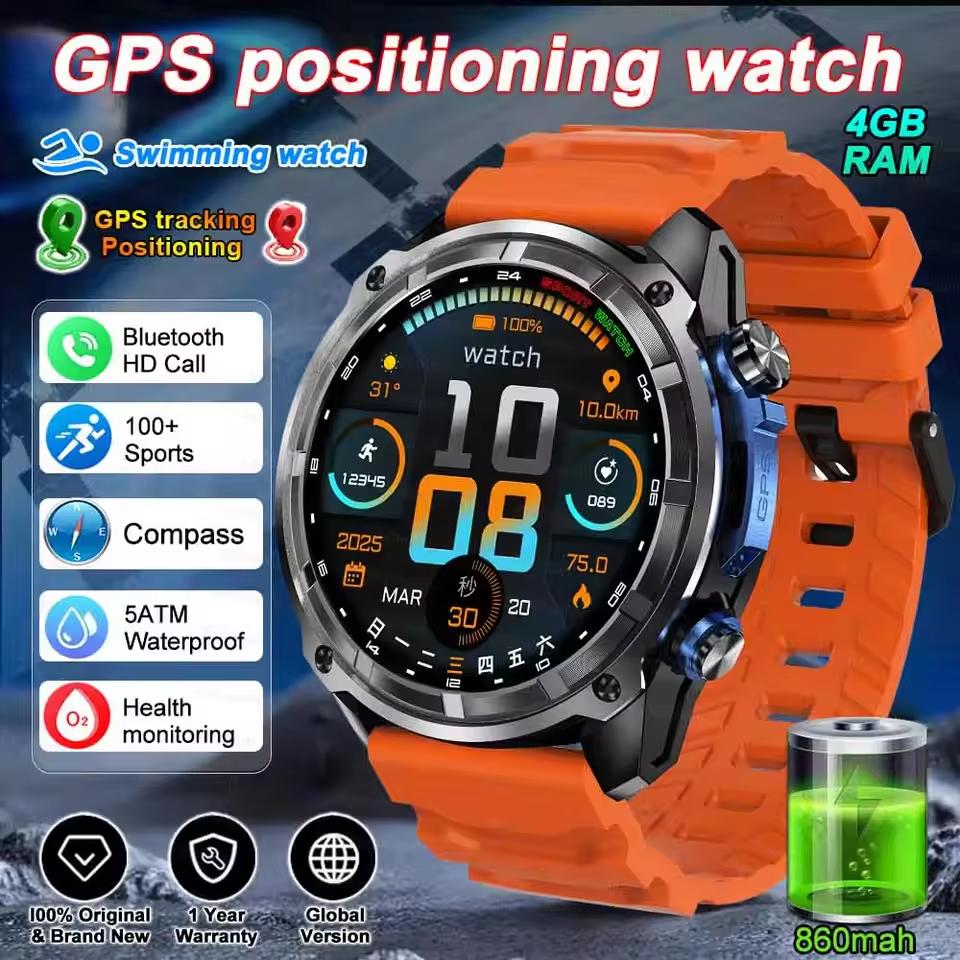 Новые умные часы GPS Офлайн-карты 4 ГБ памяти Видеоплеер Военные Спортивные Умный браслет Мужские 50 м Водонепроницаемые Сапфировое стекло