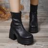New Square Toe Waterproof Platform High-Heeled Fashionable Thick Soled Women'S Boots Simple Comfortable Versatile Women'S Shoes