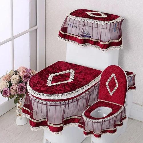 Кружевная подушка для унитаза Four Seasons, набор из трех частей, фланелевое сиденье для унитаза с U-образной застежкой-молнией, красивый чехол для унитаза