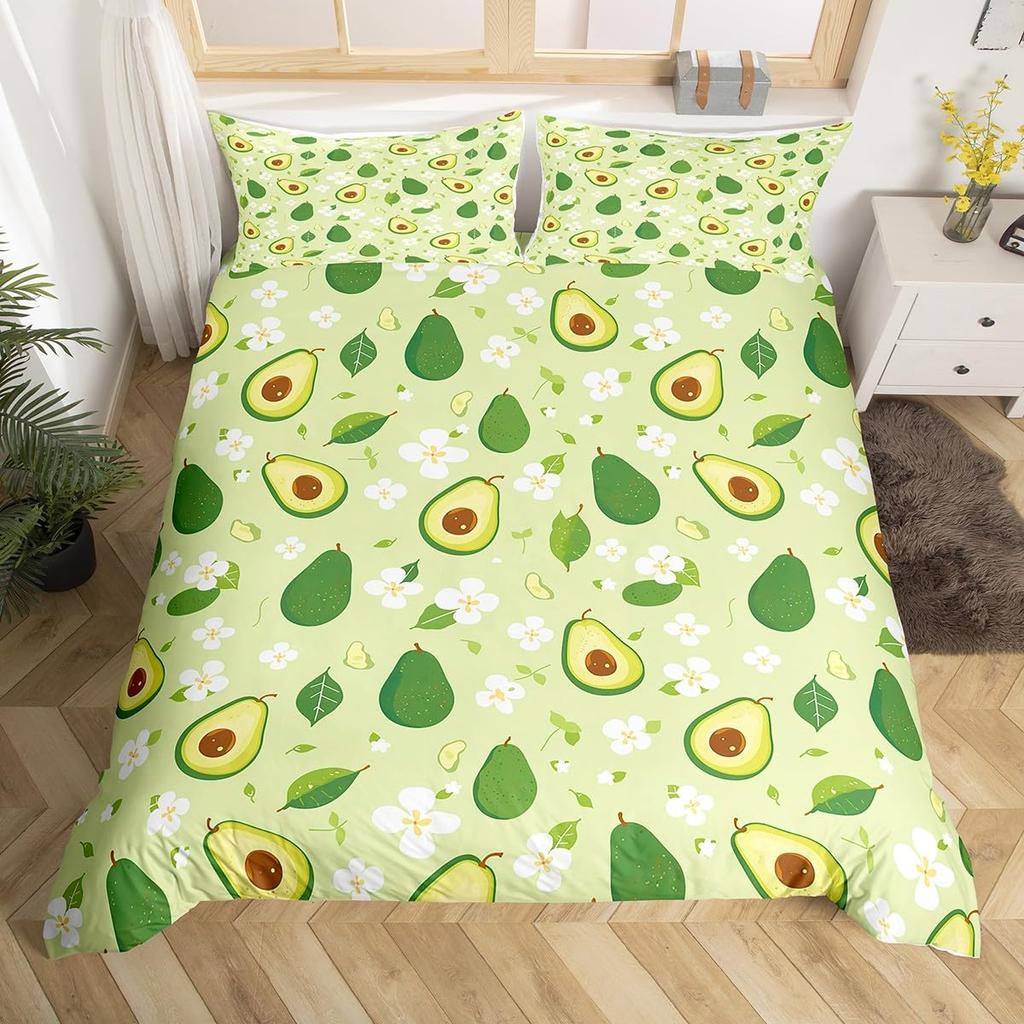 Avocado Duvet Cover Twin Queen Kawaii Green Tropical Fruit Bedding Set for Kids Girl Botanical Comforter Cover with 2 Pillowcase