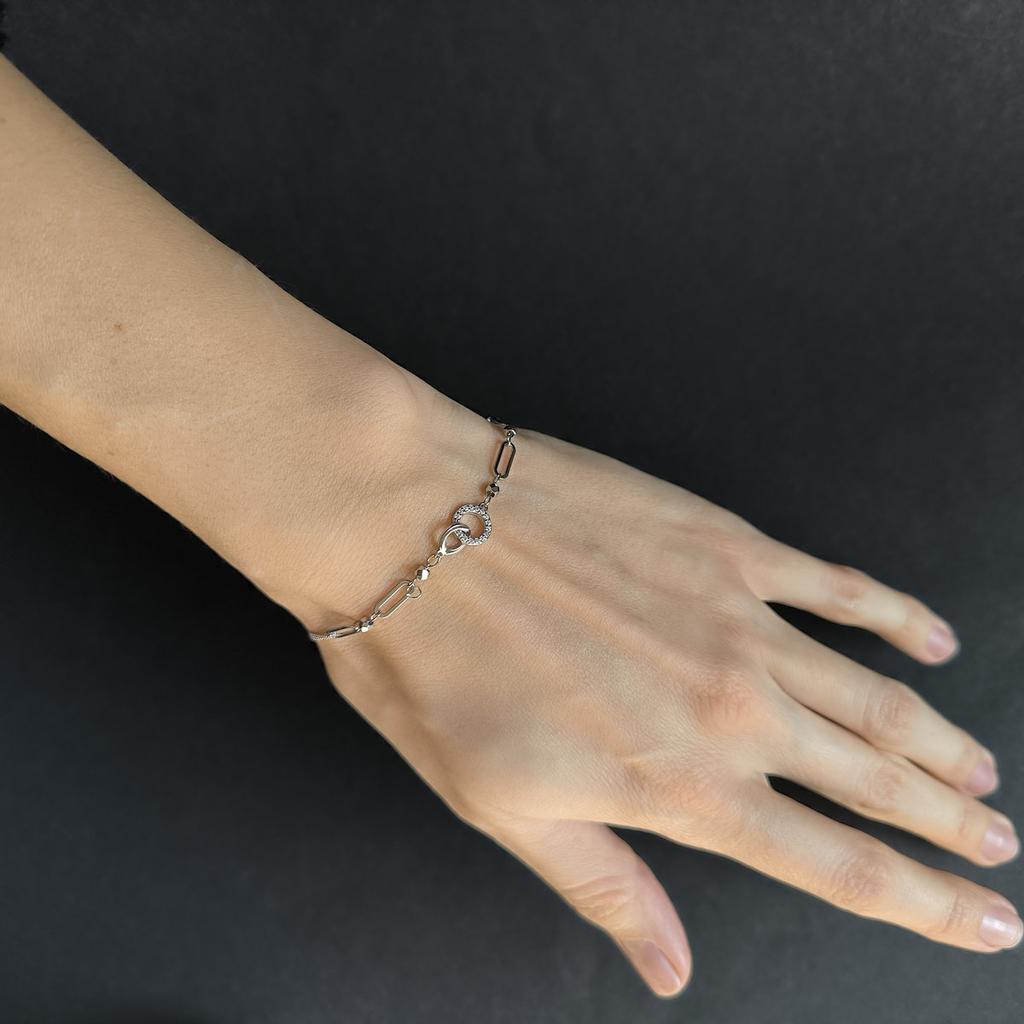 Серебряный браслет с фианитами, вес изделия 2,75 гр (2206361)