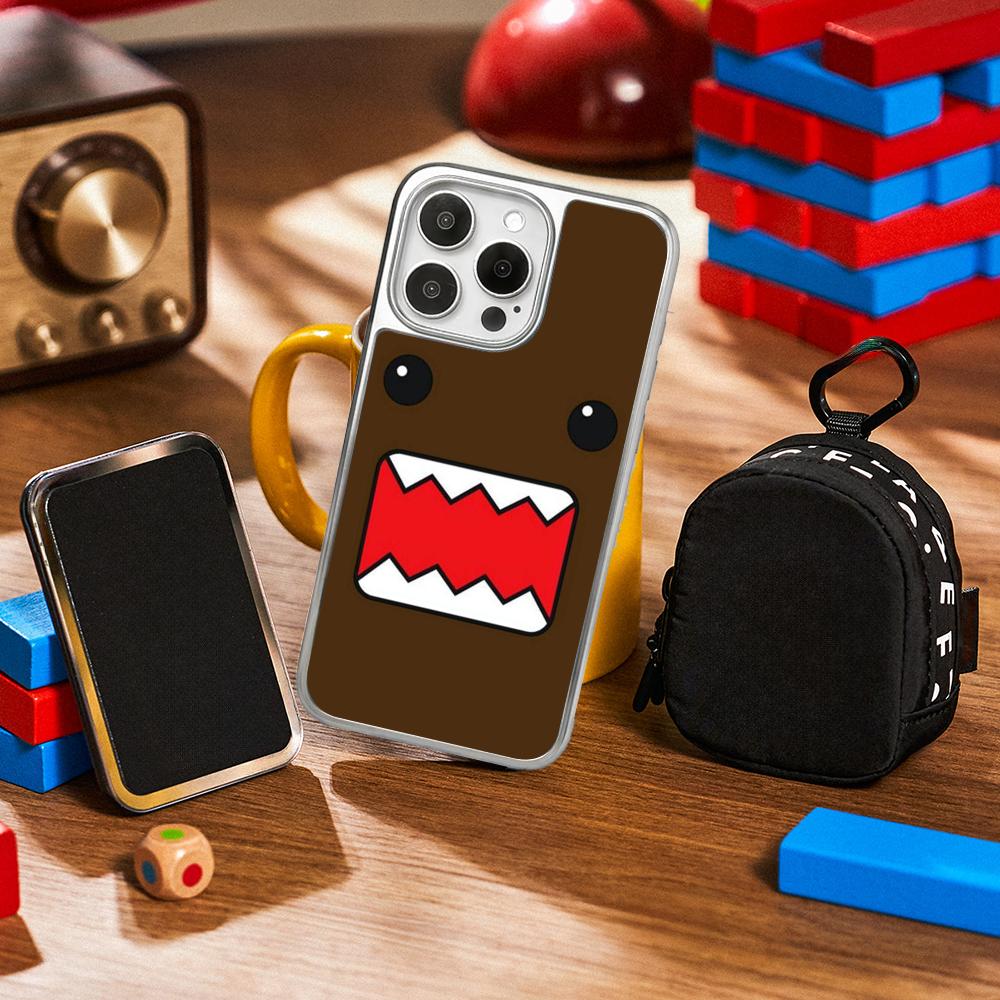 Domo kun cute cartoon anime pattern Phone Case for iPhone 16 15 14 13 12 11 Pro Max Sheepskin Silver-edged protective case