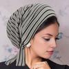 Women Headscarf Hat Striped Print Lace-up Turban Hat Hair Loss Chemotherapy Headwear Full Coverage Head Wrap