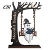 Office Desk Decoration Items Halloween Desktop Swing Decor, Spooky Home Reading Ghost on A Figurine Unique Wooden Craft Gifts for Living Room Kitchen