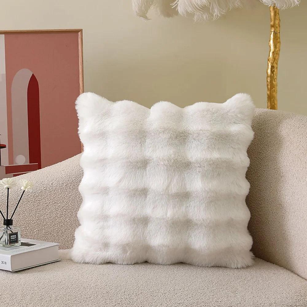 Soft Fur Cushion Cover 45*45cm Cozy Plush Decorative Pillow Cover for Living Room Sofa Decor Pillowcase White Grey Cushion Case