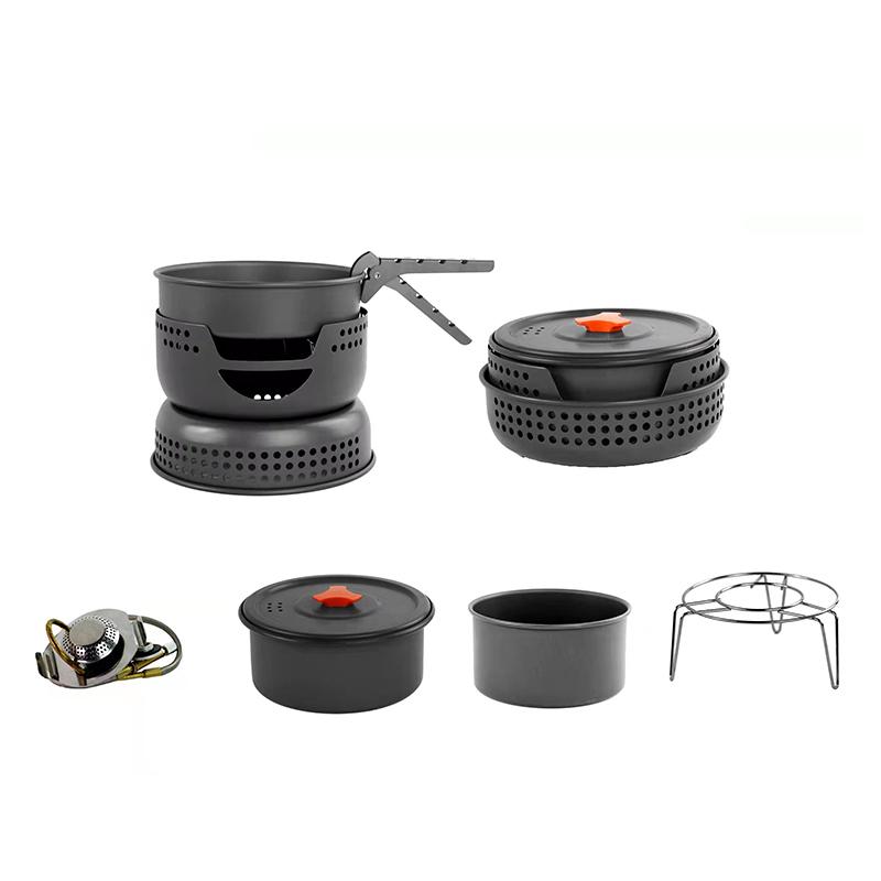 New Aluminum Alloy Outdoor Camping Hiking Cooker Sets Travel Pots and Pans Mess Kit with Stove Set