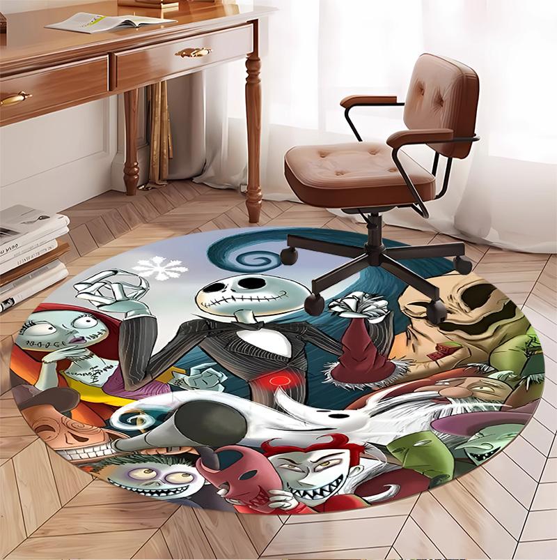 The Nightmare Before Christmas Pattern Round Rug, Indoor/Outdoor Mat, for Picnic, Gameroom, Bedroom, Office, Living Room, Home Decor Carpet, Birthday