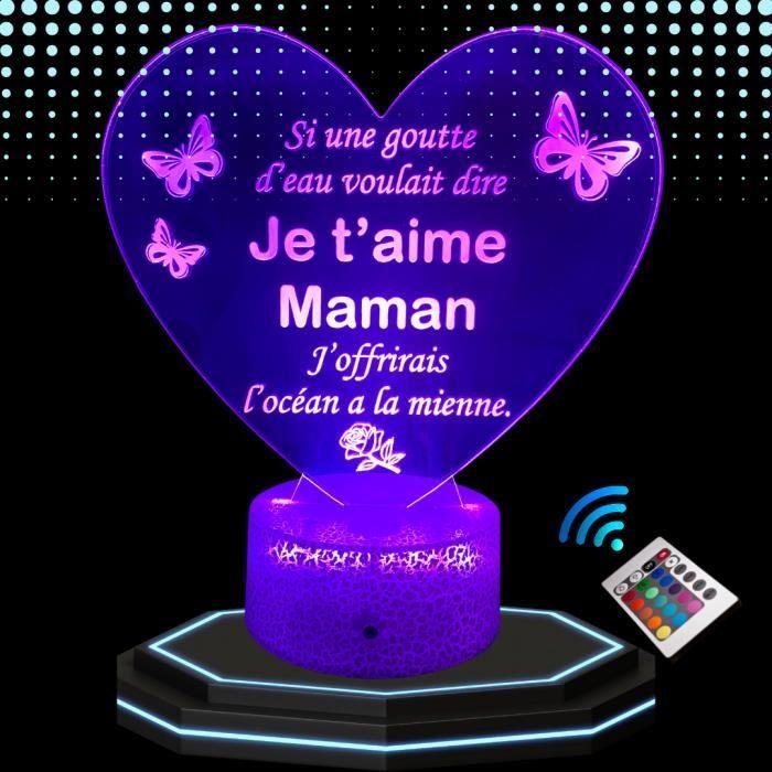 Lampe de Chevet 3D LED Cadeau Mere Maman Amour, Veilleuse changement de Couleurs, Lampe tactile Noël Anniversaire fete