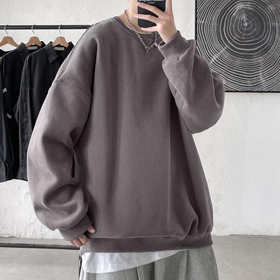 Sweatshirt Loose Solid Color Round Neck Long Sleeve Thick Warm Soft Unisex Casual Simple Style