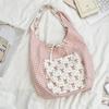 Fairy Bowknot Vest Bag Large Capacity Canvas Tote Bag Casual Floral Plaid Shoulder Bag  Outdoor
