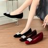 Fashion 2025 Fall Winter Women Slip-On Shoes Square Toe Rhinestone Suede Burgundy Low Heel Single Shoes New Arrival
