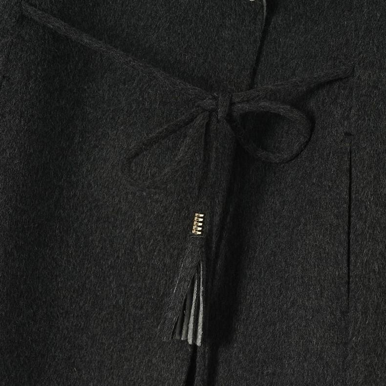 Двустороннее длинное шерстяное пальто-халат с капюшоном и поясом - Осенне-зимняя корейская мода женская верхняя одежда