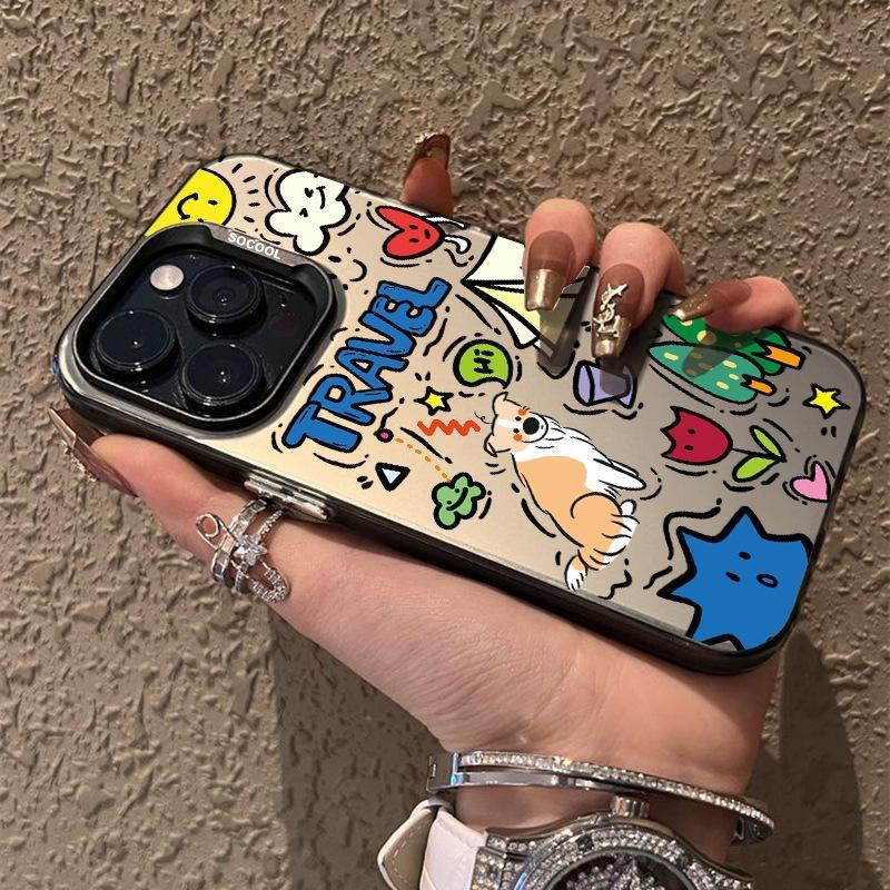 Cartoon graffiti iPhone 18 Pro Max phone case, trendy new style, 15IMD, 14-color silver, 13IMD hard.