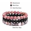 8mm Natural Stone Bracelet Set 3Pcs/set Rhodonite Rose Pink Quartzs Moonstone Amethysts Hematite Bracelets For Women Men Jewelry