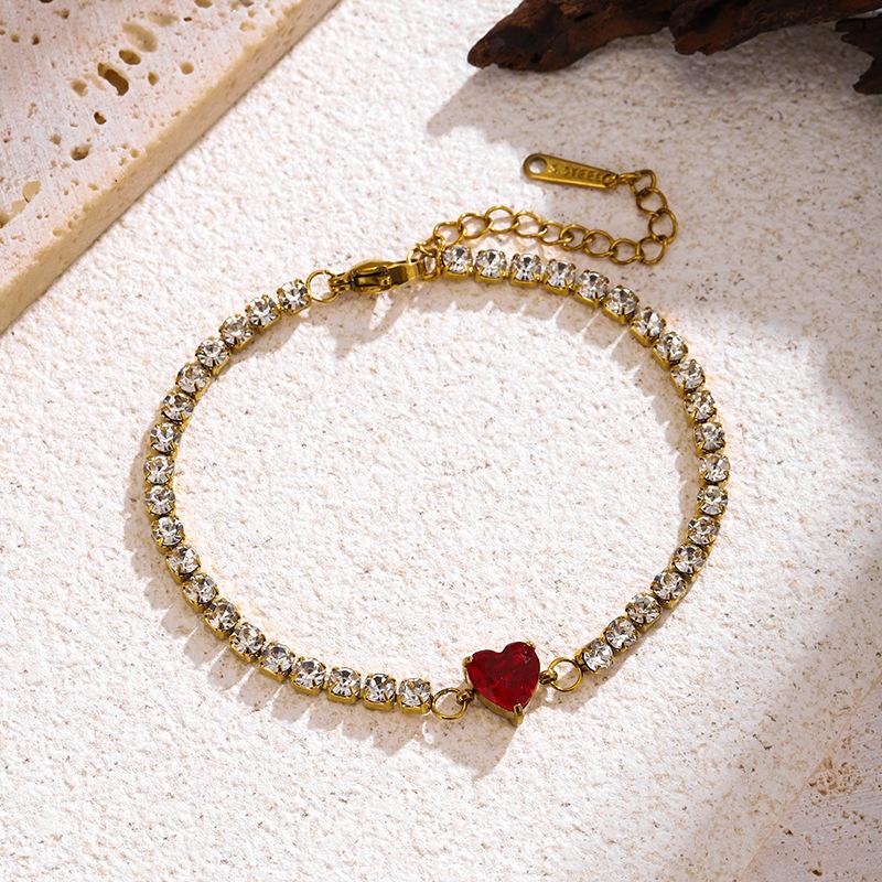 Luxury Heart Zircon Bracelet - Stainless Steel Jewelry for Women, Hypoallergenic Gift Gold Color Bangles Chain Accessories