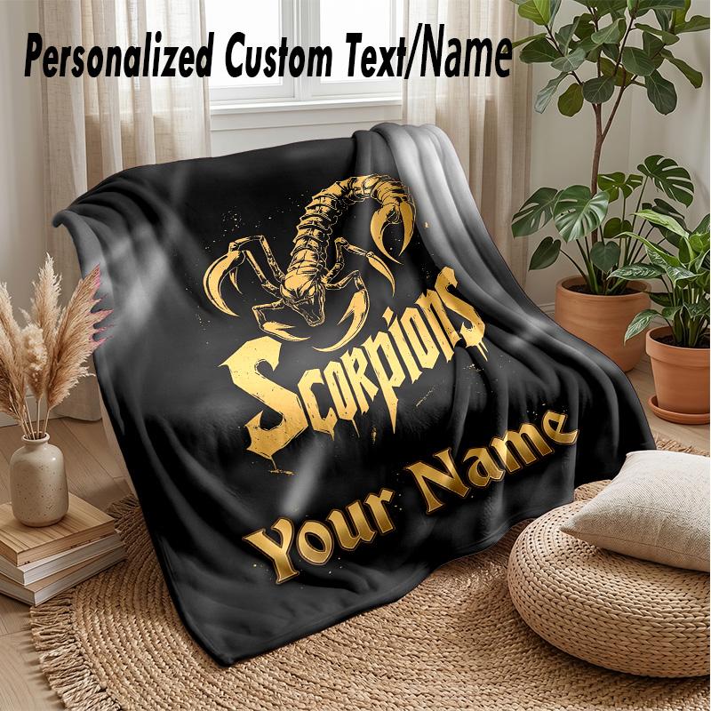 Scorpions Custom Flannel Throw Blanket Print Your Name Text Soft Warm Blanket Holiday Present