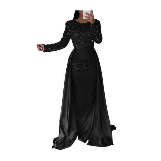 Платье макси с длинным рукавом из прозрачной сетки с пайетками для женщин, свободное блестящее А-силуэтное длинное платье, формальное коктейльное вечернее платье