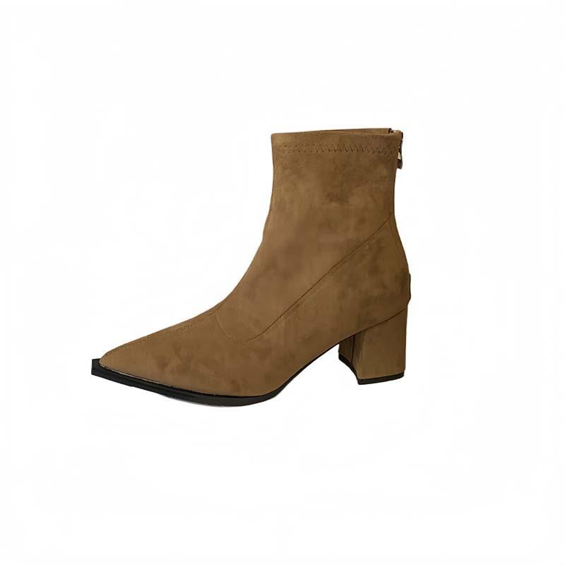 Остроносые короткие ботинки женские 2025 осень и зима новые женские ботинки толстый каблук короткие ботинки высокие каблуки нишевые ботинки замшевые тонкие ботинки