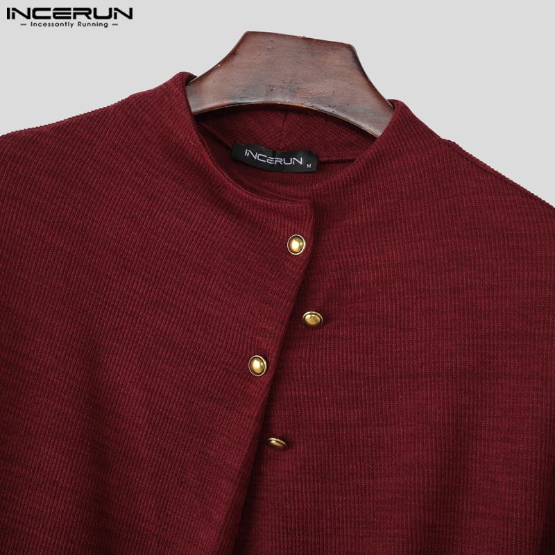 INCERUN Autumn Pullovers Men Stand Neck Long Sleeve Texture Rib Knitted Casual Tops