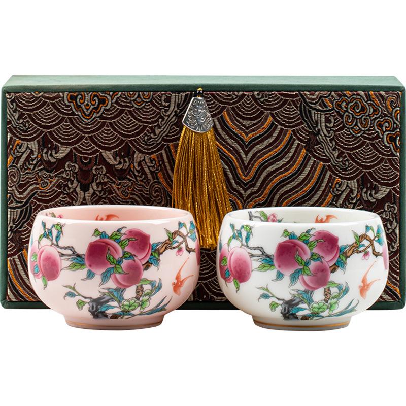 Personal teacup set gift nine peach single cup master cup gift box longevity peach teacup ceramic couple pair cup master cup