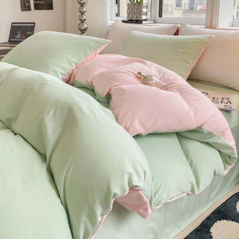 Ins Style Однотонный пододеяльник Комплект постельного белья из стираного хлопка Постельное белье Одеяло Чехол Наволочка Мягкие комплекты постельного белья Пододеяльники 220x240