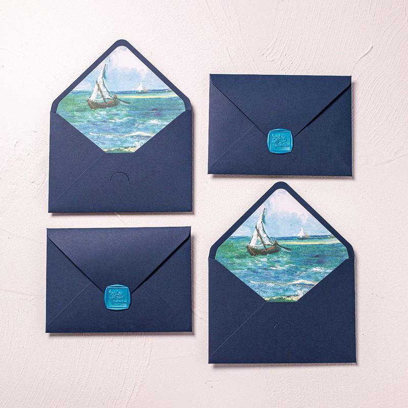 Van Gogh Blue Romantic Lined Envelope with Gold Logo Stamping for Invitations and Postcards