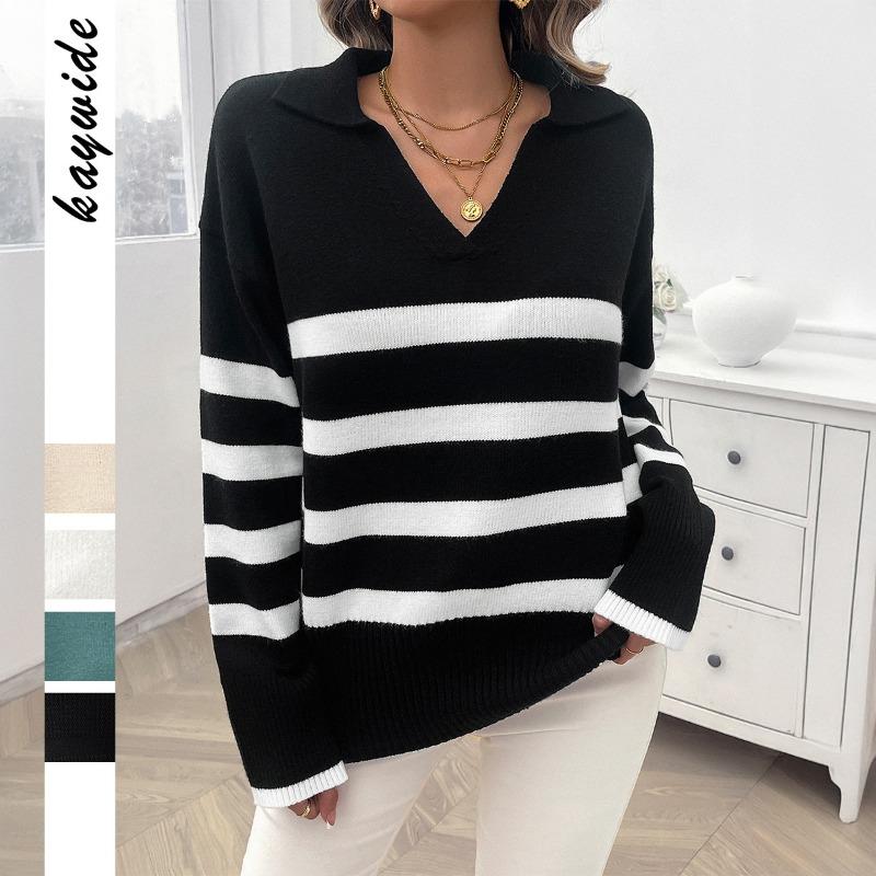 Женский свитер в полоску с длинными рукавами в праздничном и повседневном стиле для весны и лета